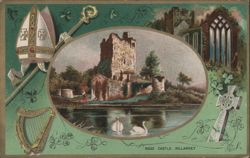 Ross Castle Killarney Ireland with Celtic Symbols and Swans Postcard