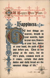 A Happy New Year. Happiness Quote, Art Nouveau Design Postcard