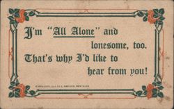 "All Alone" Lonesome Plea for Correspondence with Rose Border Postcard