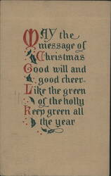Christmas Greeting Calligraphy with Holly Accents Postcard