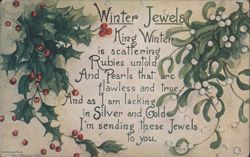 Winter Jewels Holly & Mistletoe Christmas & New Year Greeting Poem Postcard