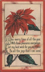 Christmas Poinsettia with Holiday Greeting Verse, 1918 Postcard