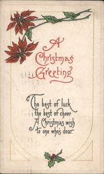 A Christmas Greeting with Poinsettias and Holly, 1916 Postcard