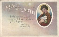 Peace on Earth Christmas Greeting with Child Holding Lamb Postcard