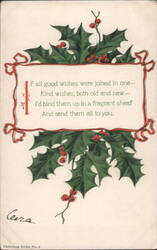 Christmas Holly & Berries with Poetic Greeting by Cora Postcard