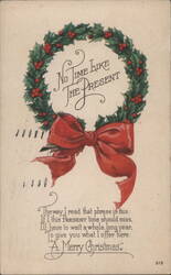 No Time Like The Present Christmas Wreath with Holly & Berries Postcard