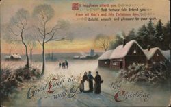 Christmas Winter Scene, Snow-Covered Village, Good Luck Wishes Postcard