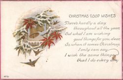 Christmas Good Wishes, Winter Wreath with Poinsettias and Bells Postcard