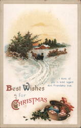 Best Wishes for Christmas Sleigh Ride in Snowy Winter Landscape Postcard