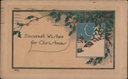 Sincerest Wishes for Christmas with Holly and Berries, Winter Scene Postcard