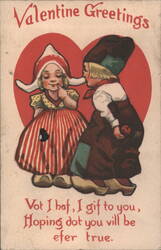 Valentine Greetings Dutch Children in Traditional Costumes Red Heart Postcard