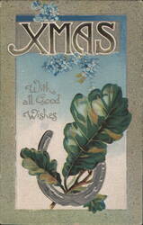 Christmas Horseshoe with Oak Leaves and Forget-Me-Nots Greeting Postcard