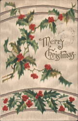 Merry Christmas Holly Branches with Red Berries Postcard