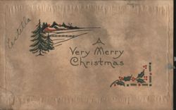 A Very Merry Christmas Greeting with Winter Scene & Holly Postcard