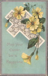 Easter Greeting with Yellow Flowers & Decorative Cross Postcard