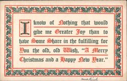 Merry Christmas & Happy New Year Greeting with Holly Border & Ornate Text Postcard