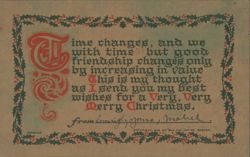 Christmas Greeting with Holly Border & 'Time Changes' Poem Postcard