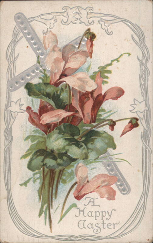 A Happy Easter Floral Greeting with Pink Cyclamen Flowers