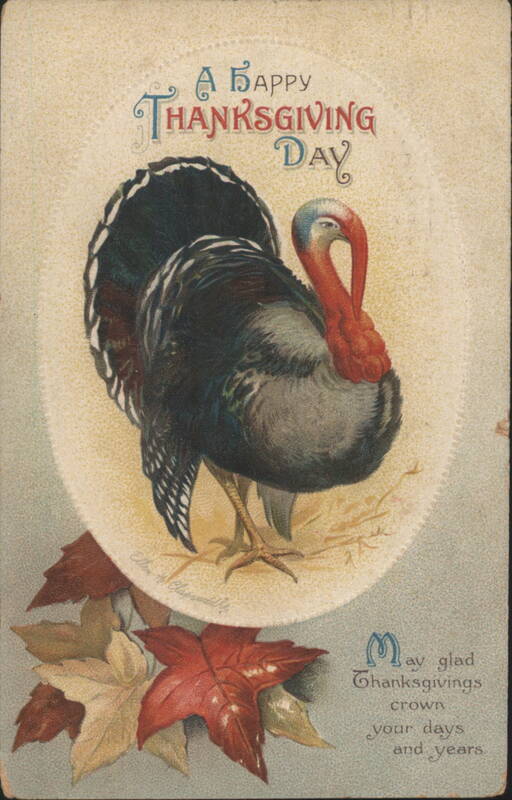 Happy Thanksgiving Day Turkey with Autumn Leaves Greeting
