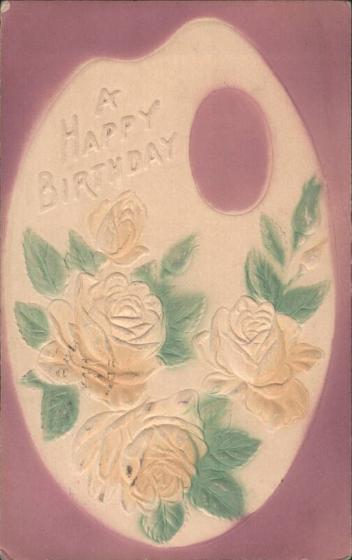 A Happy Birthday Embossed Roses Artist Palette Greeting Card