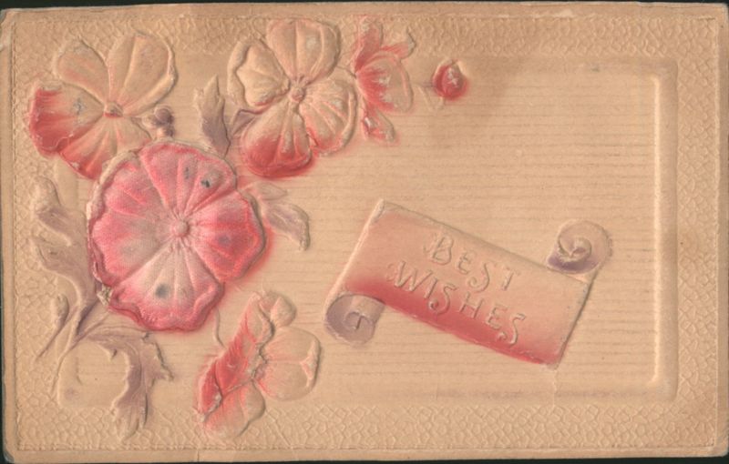 Embossed Pink Flowers with Best Wishes Greeting