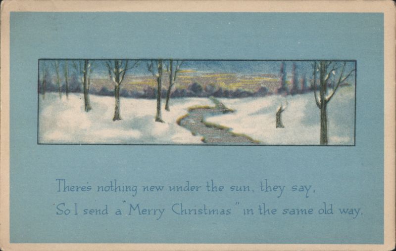 Merry Christmas Winter Stream Landscape with Snow and Bare Trees, 1919