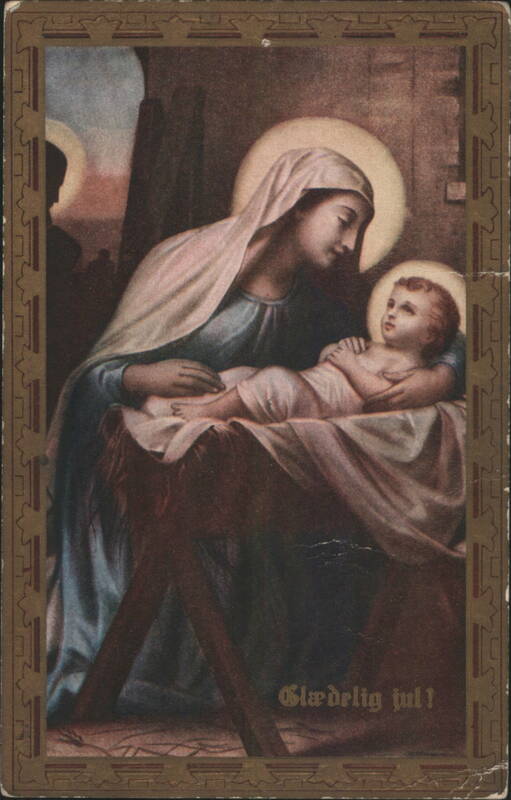 Madonna & Child in Manger with Glædelig jul! Christmas Greeting