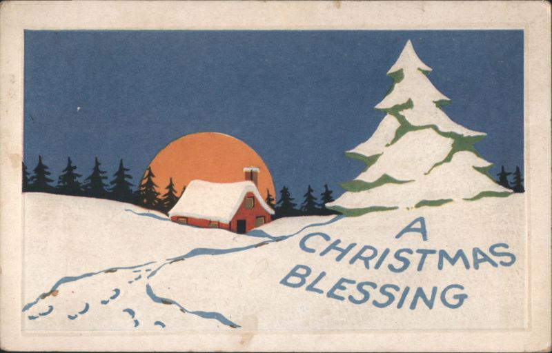 A Christmas Blessing - Snowy Landscape with House and Tree