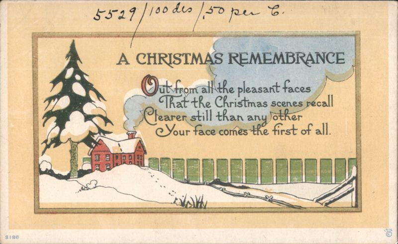 A Christmas Remembrance Snowy House & Tree with Poetic Greeting