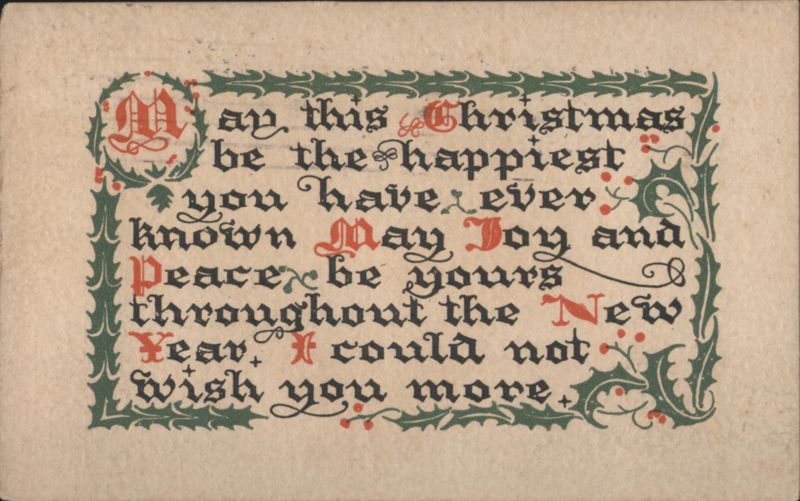 Christmas Greeting with Holly Border and Ornate Lettering