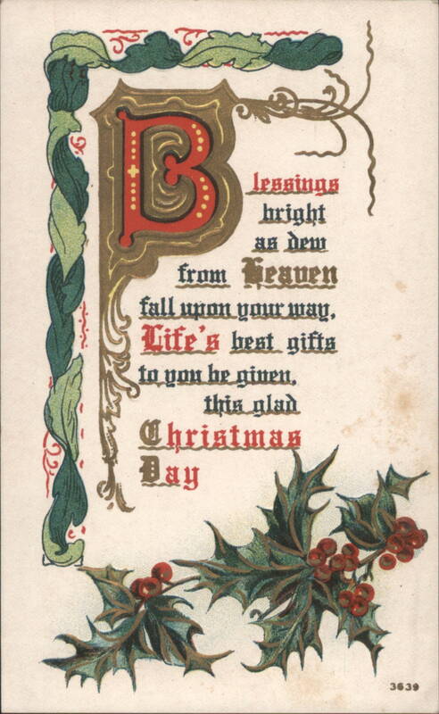 Christmas Greeting Card with Ornate Initial B and Holly