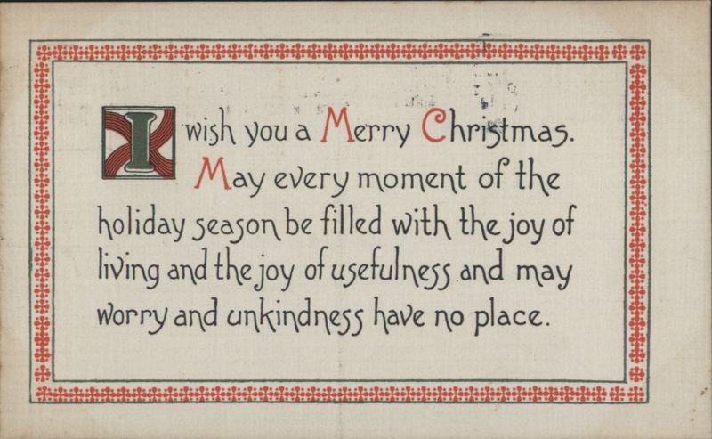 Merry Christmas Greeting with Illuminated Initial and Ornate Border