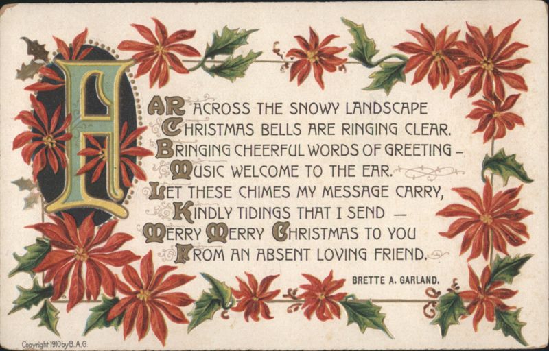 Christmas Poinsettias & Ornate H Initial, Brette A. Garland Poem