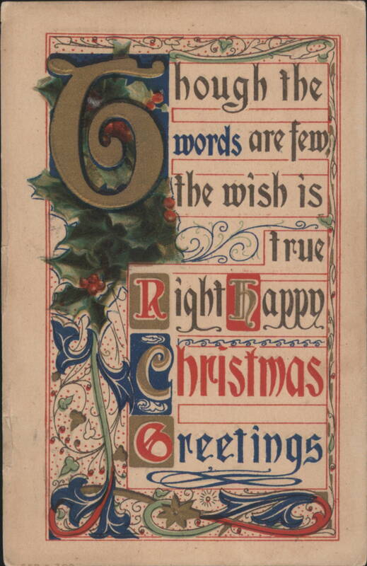 Illustrated Christmas Greetings with Holly and Ornate Lettering
