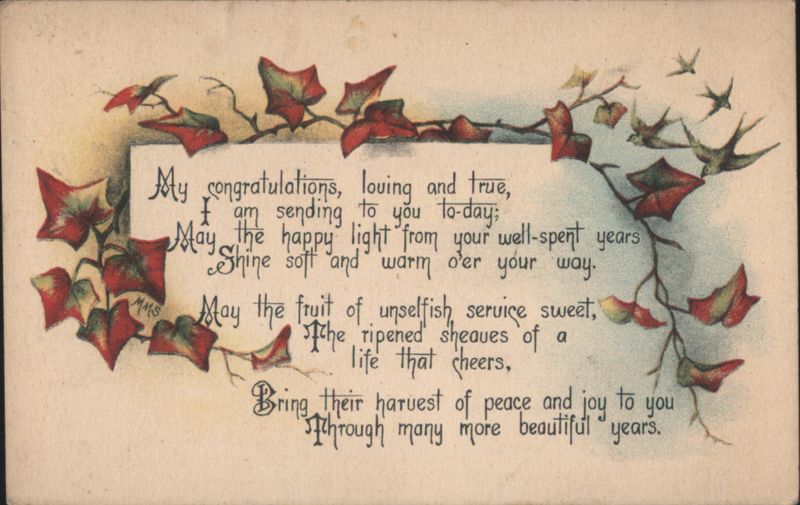 Congratulations Poem with Red & Green Leaves & Flying Birds