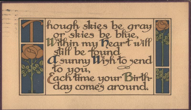 Decorative Birthday Greeting with Roses and Poem