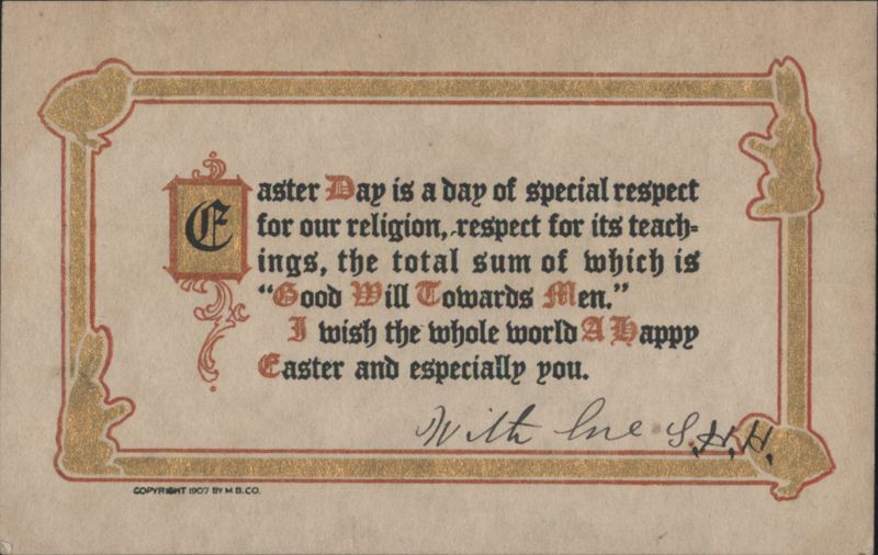 Easter Greeting with Religious Message & Bunnies, Copyright 1907