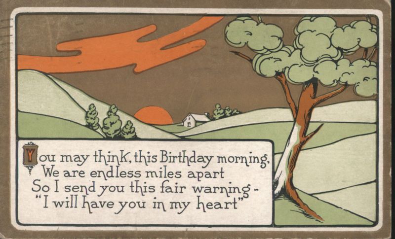 Birthday Greeting Poem 'I will have you in my heart' Stylized Landscape