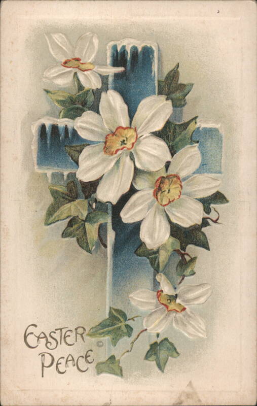 Easter Peace with Blue Cross, White Daffodils & Ivy