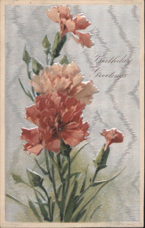 Embossed Carnations with Birthday Greetings Flowers