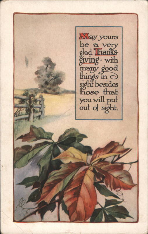 Thanksgiving Greeting with Autumn Leaves and Fence