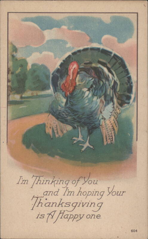 Thanksgiving Turkey with Holiday Greeting and Blue Sky