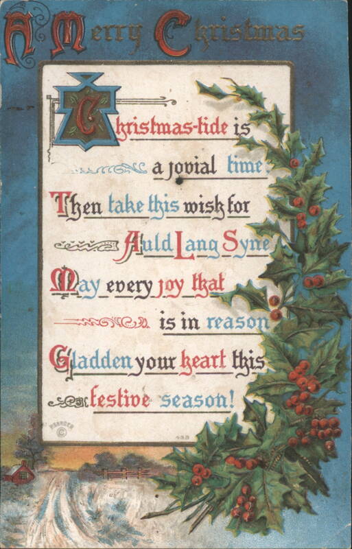 Merry Christmas Poem with Holly, Berries & Winter Scene