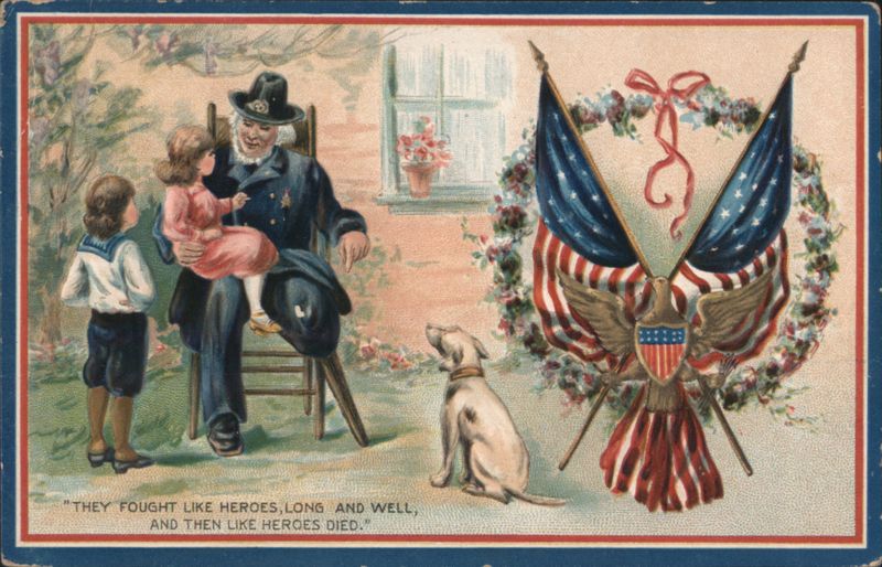 Decoration Day Veteran with Children, American Flags and Eagle