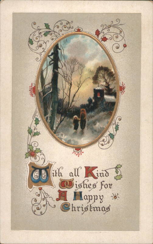 Christmas Wishes with Snowy Winter Scene and Figures