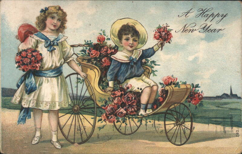 A Happy New Year with Children and Rose-Adorned Carriage