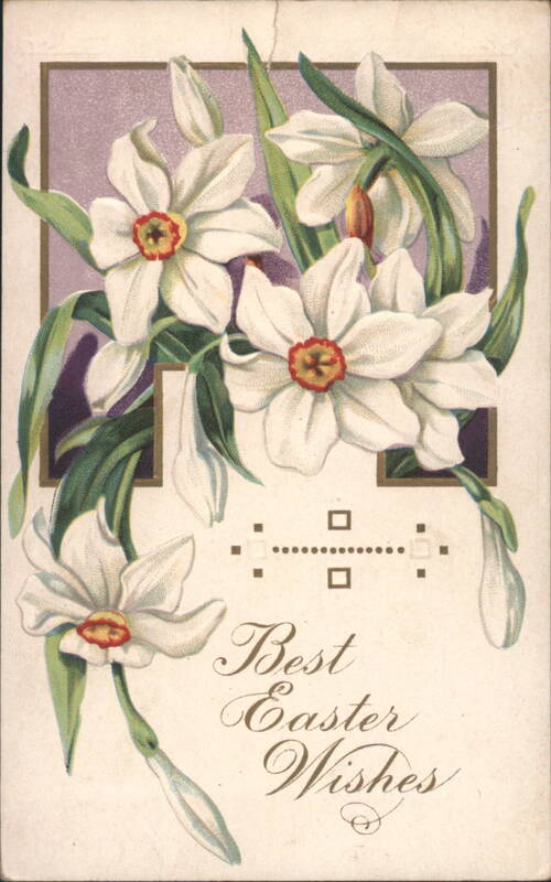 Best Easter Wishes with White Daffodils and Floral Border