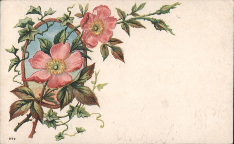 Pink Flowers & Green Leaves Decorative Border, 986