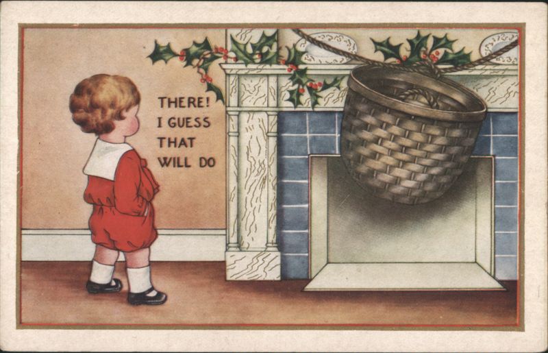 Child by Fireplace with Basket, 'THERE! I GUESS THAT WILL DO'