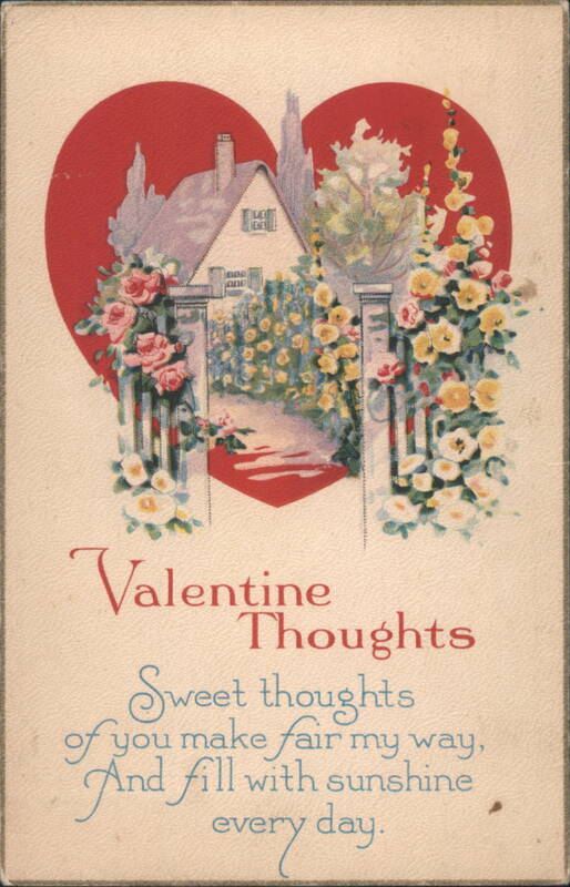 Valentine Thoughts Heart with House, Garden & Flowers, Sentimental Verse